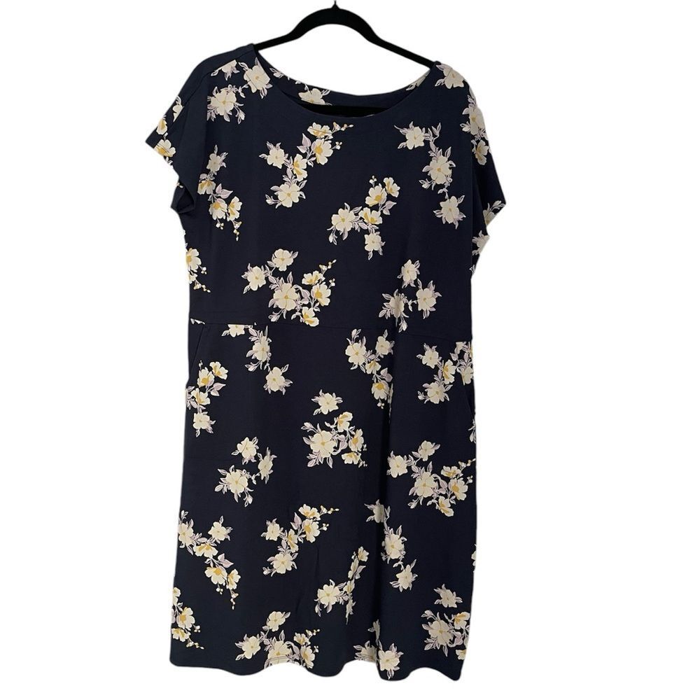 J Jill Navy Floral Dress with pockets Large - Picture 1 of 10